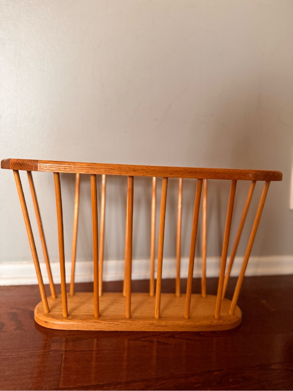 Wooden Scandinavian Spindle Magazine Rack in Honey Oak